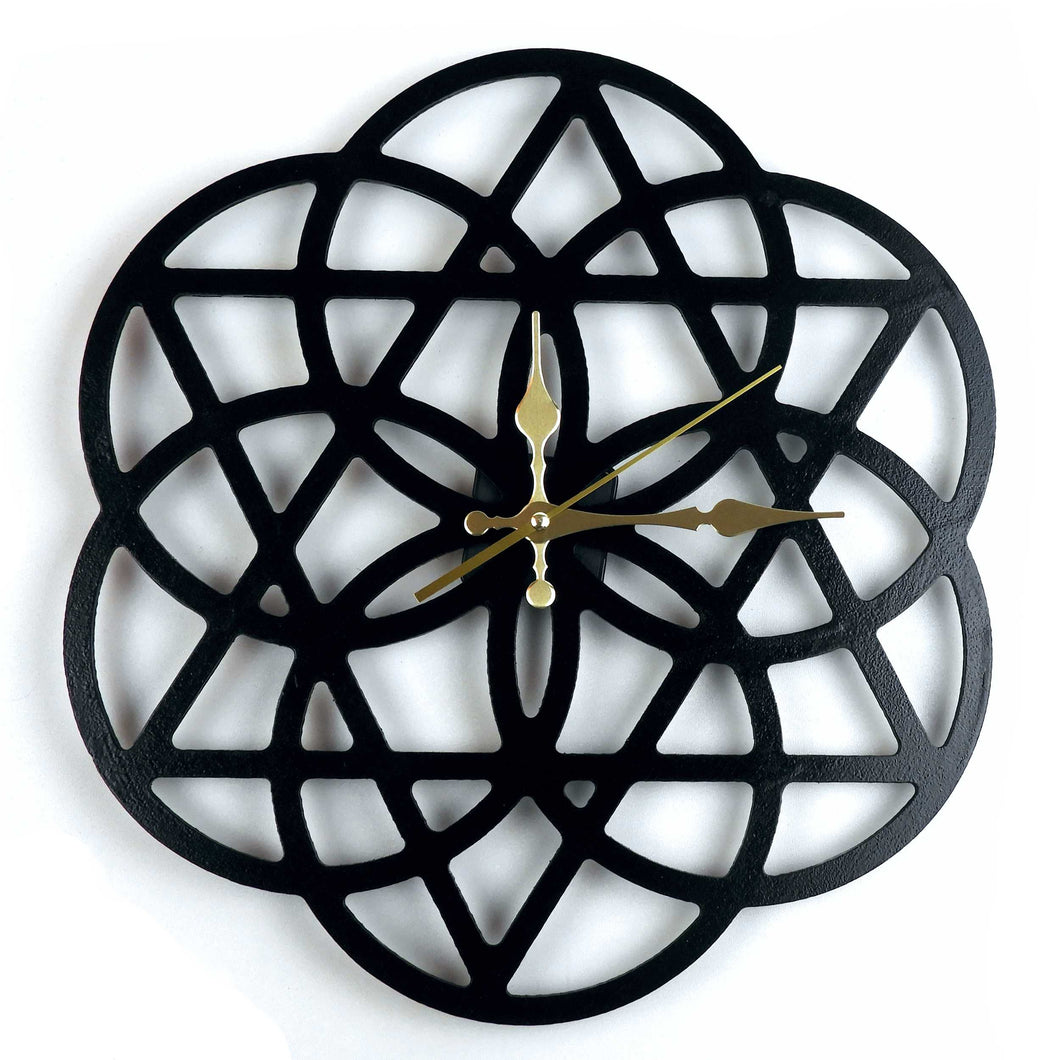 Horloge Murale silencieuse symbole fleur de vie  décoration géométrie sacrée bois