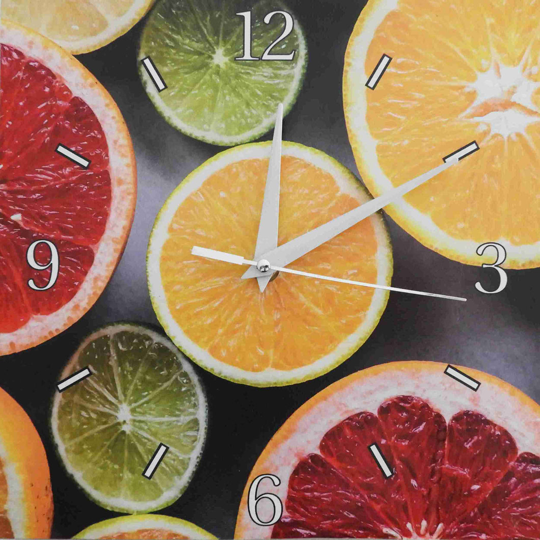 Horloge Murale Agrumes sans Tic Tac photo citrons et oranges 25cm