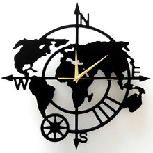 Charger l&#39;image dans la galerie, Horloge Murale Silencieuse Carte Monde décoration originale bois
