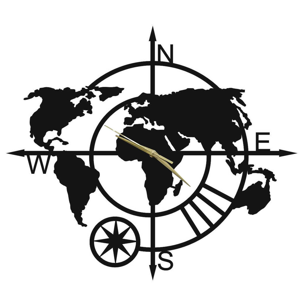 Horloge Murale Carte du Monde en Métal Noir Mappemonde tendance au design industriel