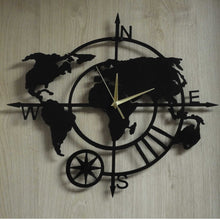 Charger l&#39;image dans la galerie, Horloge Murale Carte du Monde en Métal Noir Mappemonde tendance au design industriel
